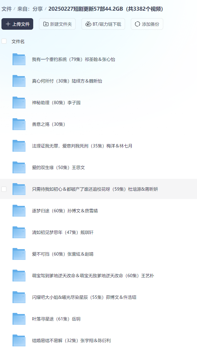 【短剧】20250227短剧更新57部44.2GB（共3382个视频）