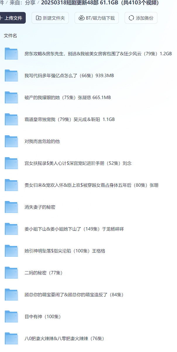 【短剧】20250318短剧更新48部  61.1GB（共4103个视频）