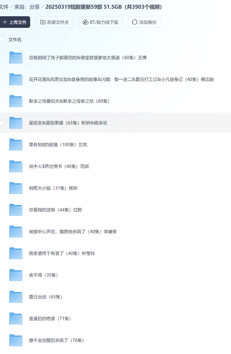 【短剧】20250319短剧更新59部 51.5GB（共3903个视频）