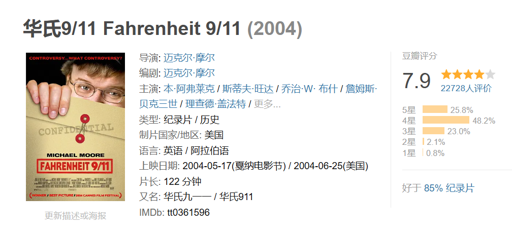求纪录片《华氏911》