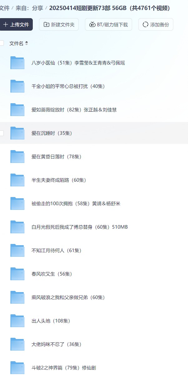 【短剧】20250414短剧更新73部  56GB（共4761个视频）