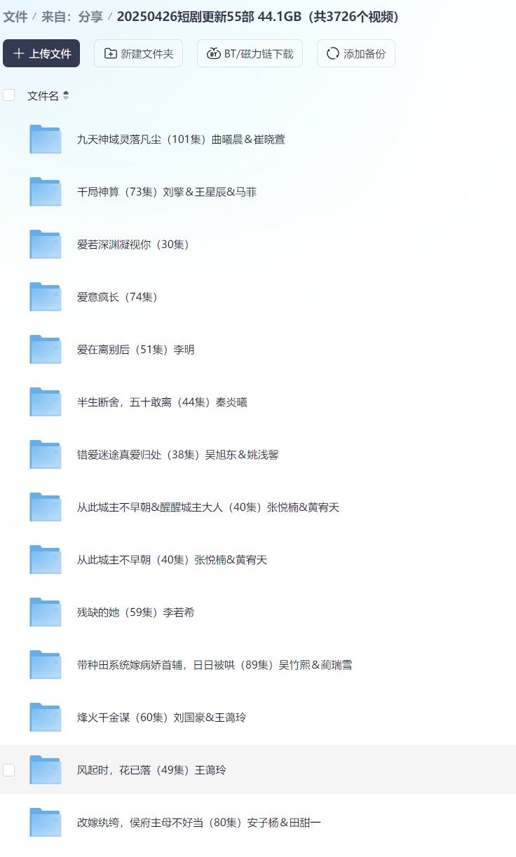 【短剧】20250426短剧更新55部 44.1GB（共3726个视频）