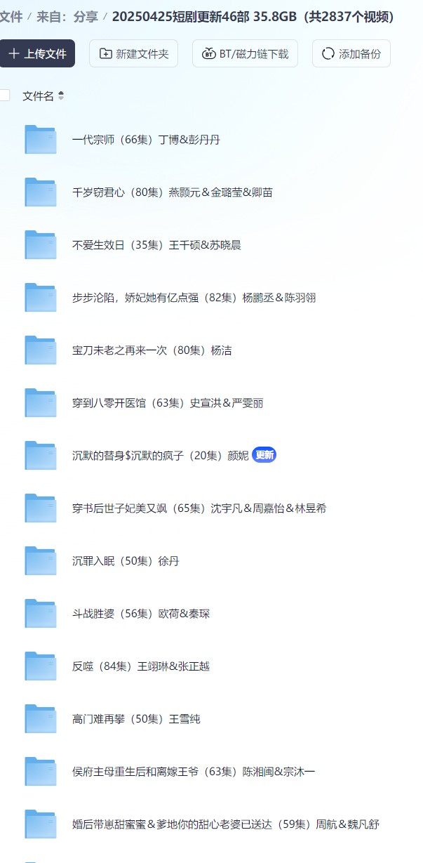【短剧】20250425短剧更新46部  35.8GB（共2837个视频）