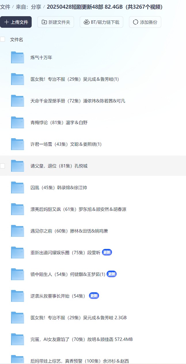【短剧】20250428短剧更新48部 82.4GB（共3267个视频）