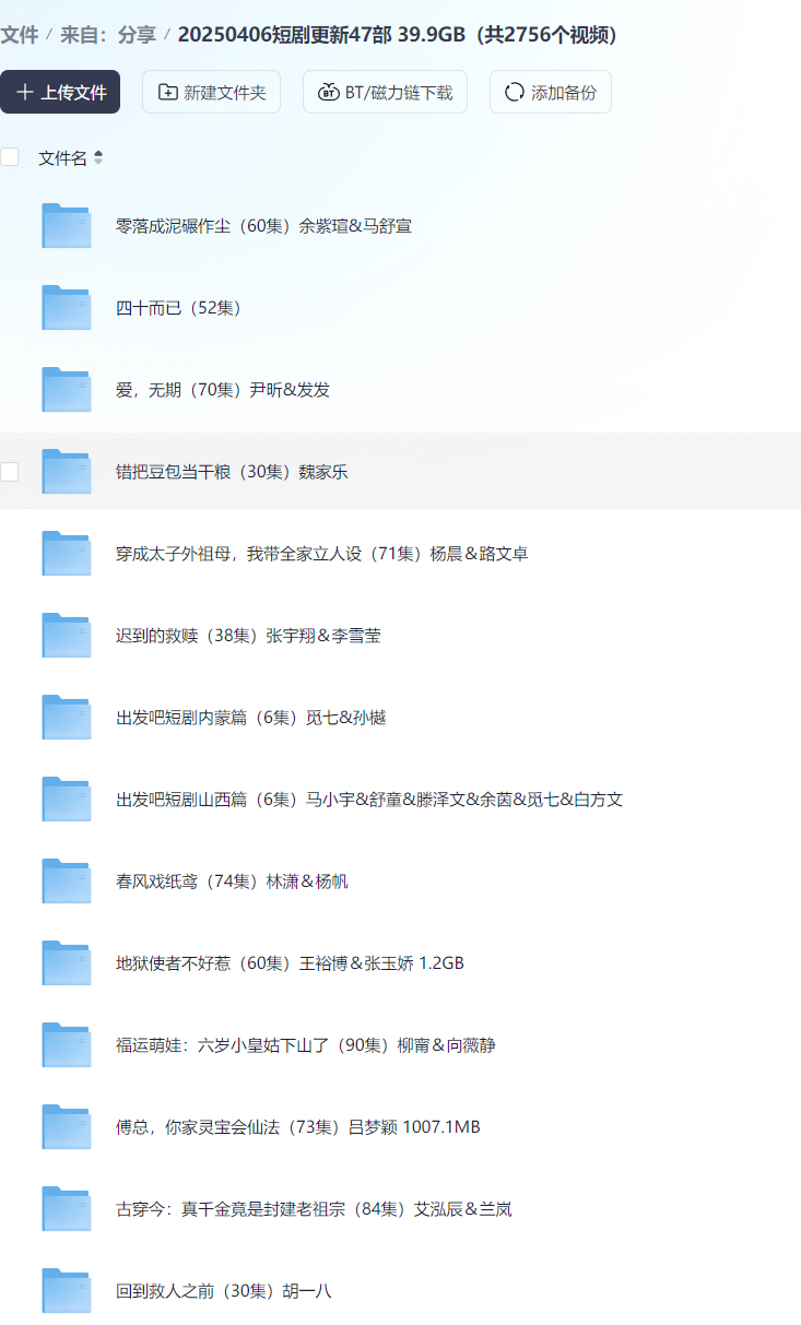 【短剧】20250406短剧更新47部 39.9GB（共2756个视频）