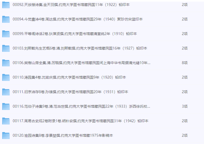 流失国外约克大学图书馆藏诗词文集、经史子集、杂记、奇闻等汉籍【8GB；312册】