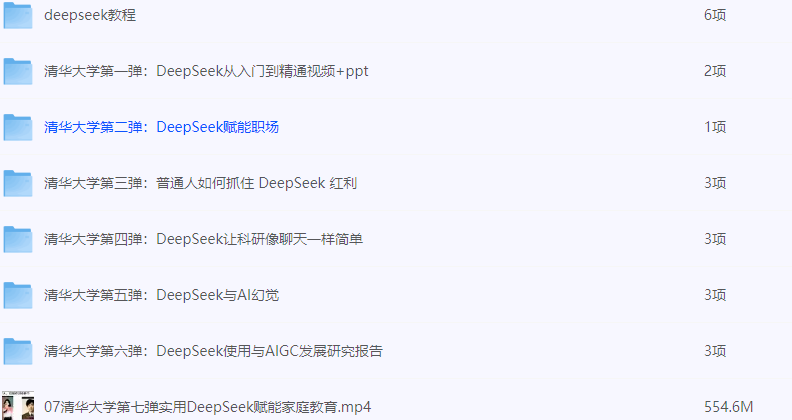 《清华大学DeepSeek第九弹使用》DeepSeek赋能家庭教育和直播讲解视频 送1-8弹和直播讲解视频  [pdf]（3G）