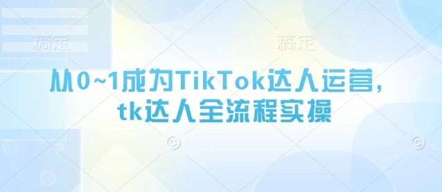 从0~1成为TikTok达人运营，tk达人全流程实操【4GB/MP4】