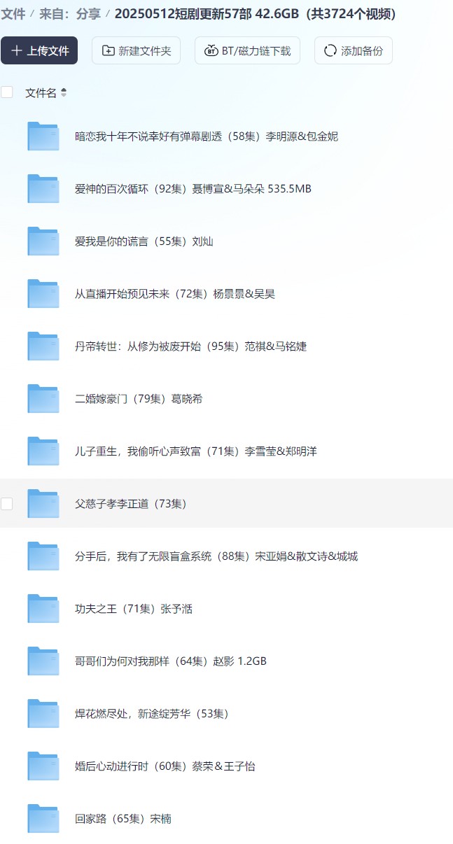 【短剧】20250512短剧更新57部 42.6GB（共3724个视频）