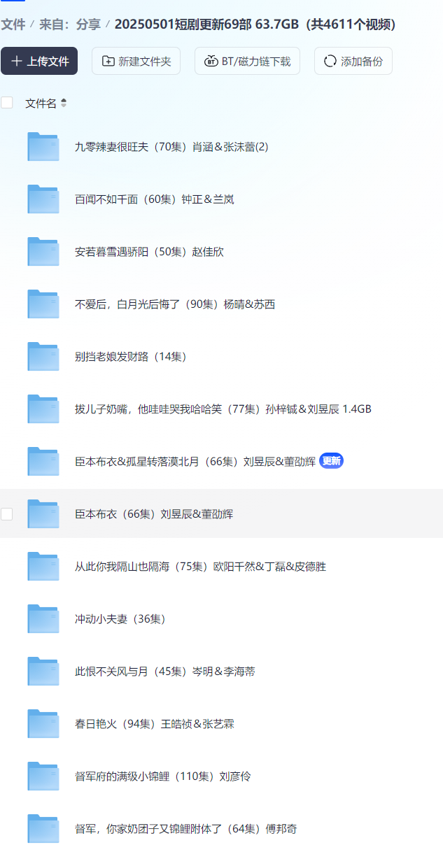 【短剧】20250501短剧更新69部 63.7GB（共4611个视频）