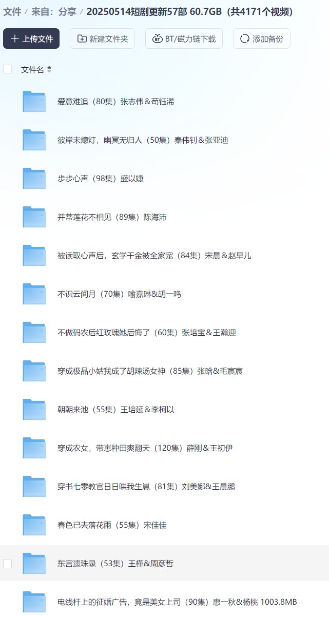 【短剧】20250514短剧更新57部 60.7GB（共4171个视频）