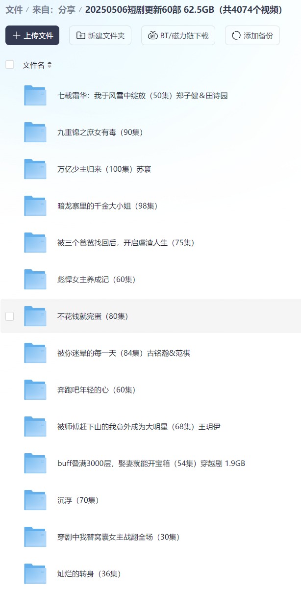 【短剧】20250506短剧更新60部 62.5GB（共4074个视频）