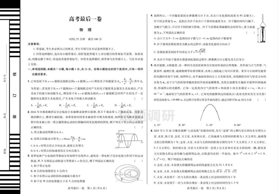 2025版《试题调研-高考最后一卷》天星教育九科全      [有料]      [2025高考备考]