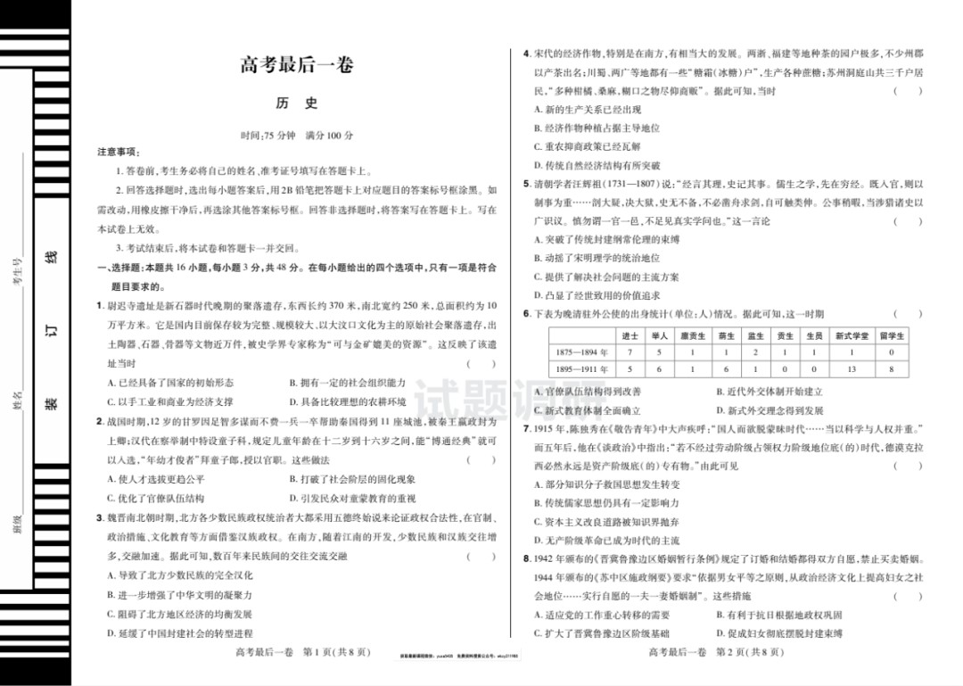 2025版《试题调研-高考最后一卷》天星教育九科全      [有料]      [2025高考备考]