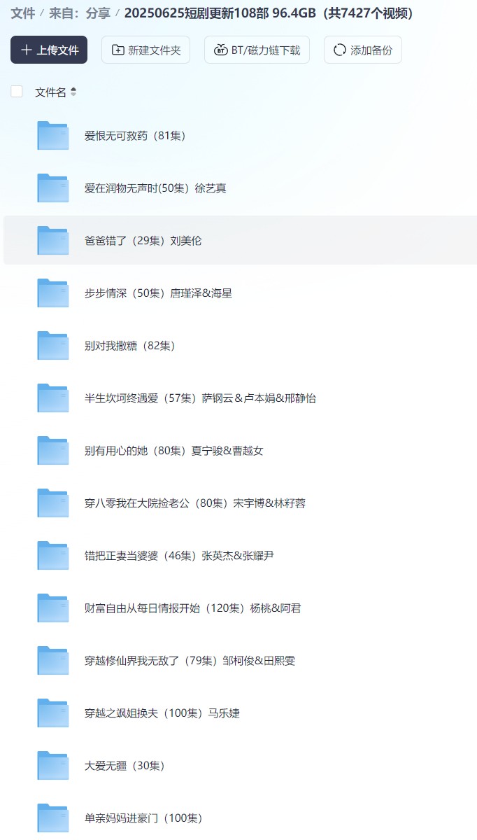 【短剧】20250625短剧更新108部 96.4GB（共7427个视频）