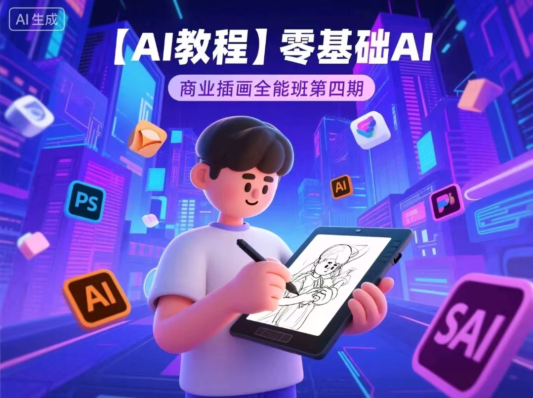 【AI教程】零基础AI商业插画全能班第四期【7.1GB】