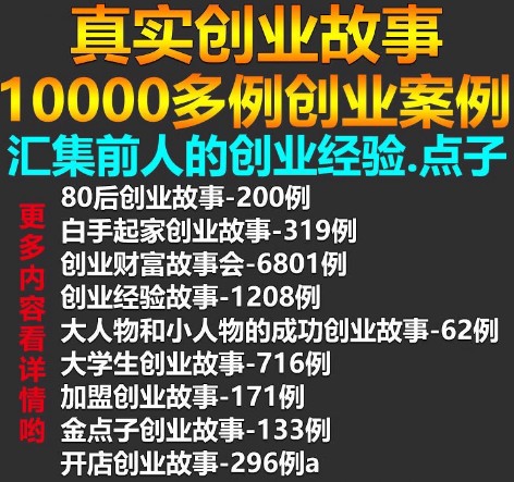【资料】创业案例1000例,汇集前人的创业经验,点子【1.71MB】