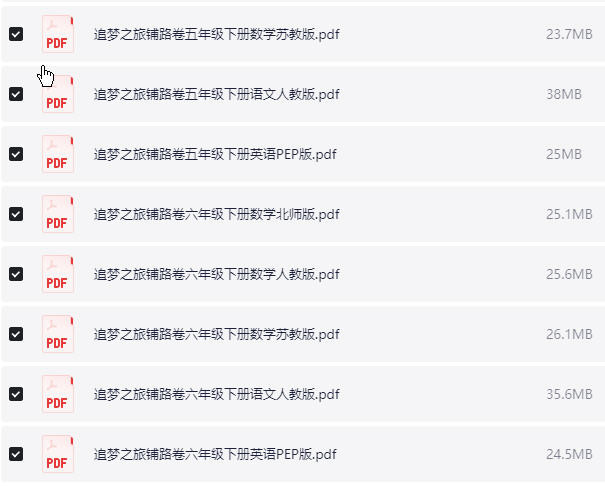 1~6年级下册追梦之旅铺路卷 PDF【745.1MB】