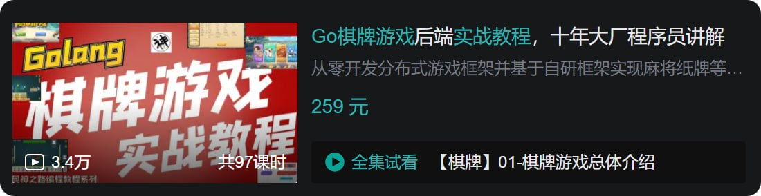 B站 - Go棋牌游戏后端实战教程，十年大厂程序员讲解【8.3GB】
