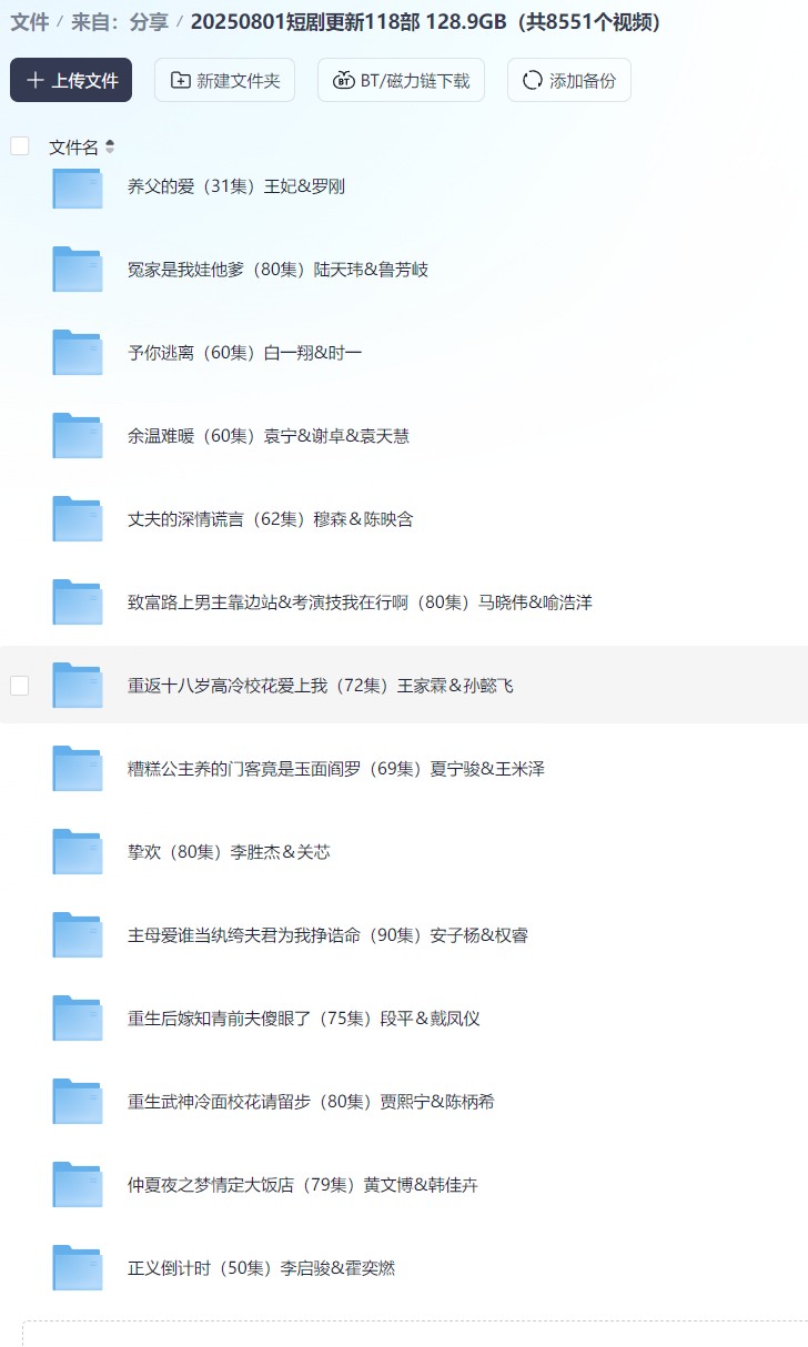 【短剧】20250801短剧更新118部 128.9GB（共8551个视频）