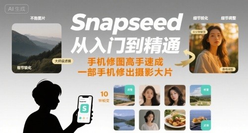 Snapseed从入门到精通，手机修图高手速成，一部手机就能修出摄影大片【419MB/MP4】