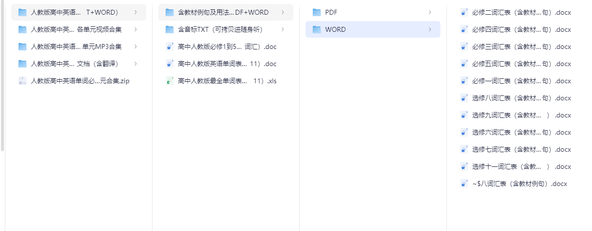 人教版高中英语全科资料｜MP3+MP4听力课（单词表+语法精讲+同步学习资源）【1.9GB】
