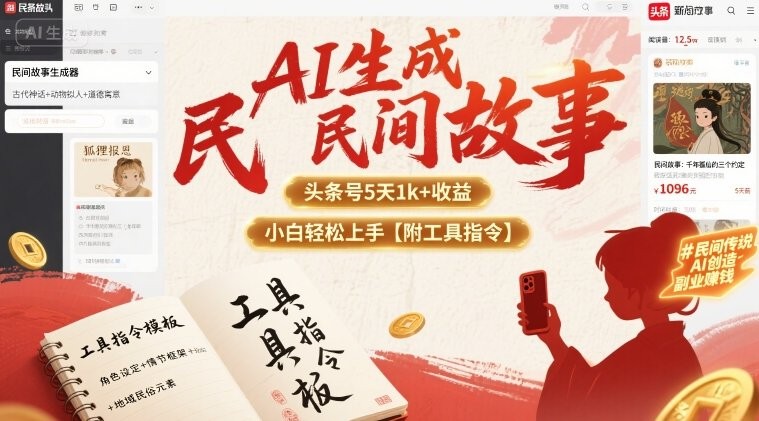 AI生成民间故事，头条号5天1k+小白轻松上手【附工具指令】【220MB/MP4】