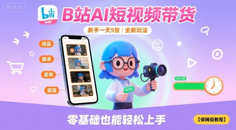B站AI短视频带货,新手一天5张,全新玩法【保姆级教程】 229.9MB