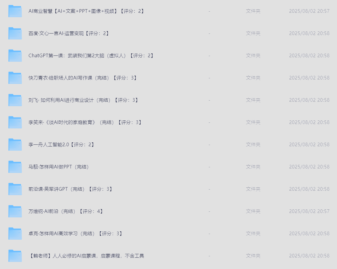20250817超全Ai相关公开课-共 273 个项目6.7GB