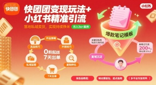 快团团变现玩法+小红书精准引流技巧，助你真正落地私域卖货，实现持续挣米  237.8MB