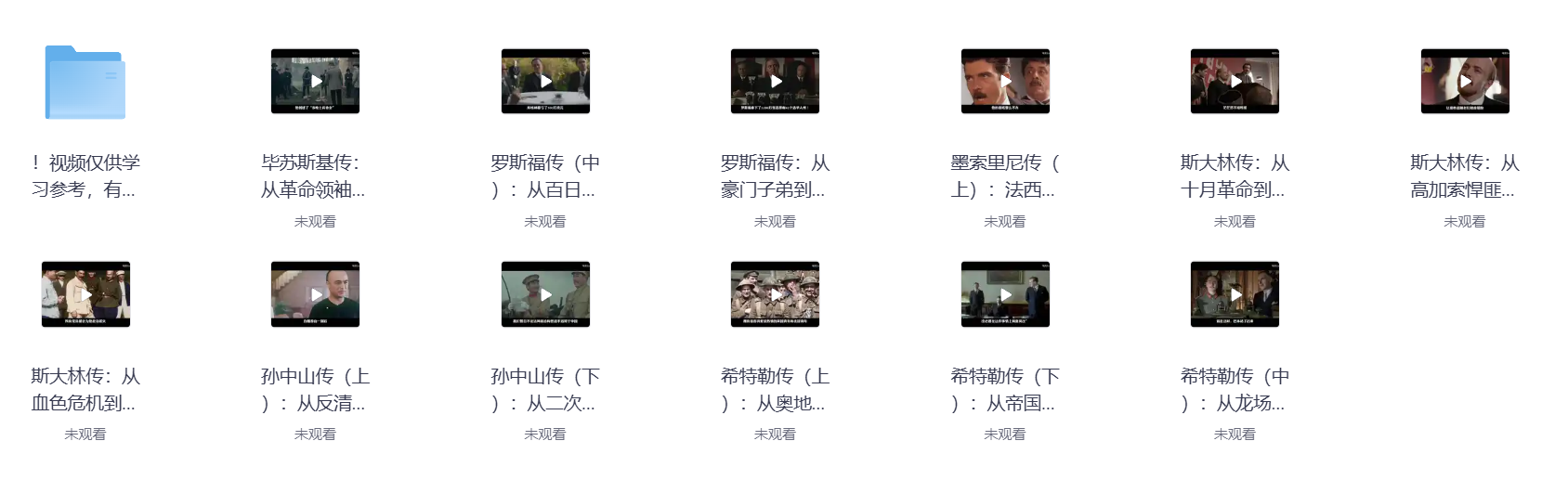 【知识分享】【B站瑞克Zero】付费充电视频 | 斯大林传 | 罗斯福传 | 孙中山传 | 希特勒传【4GB】